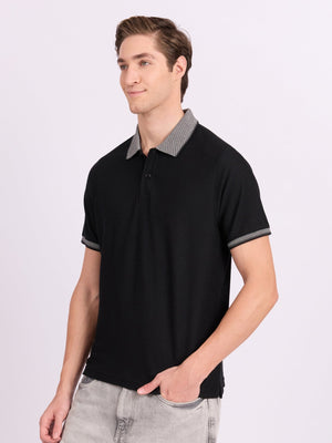 Neliis-2 - Textured Chevron Polo T-Shirt – Black - Espanshe