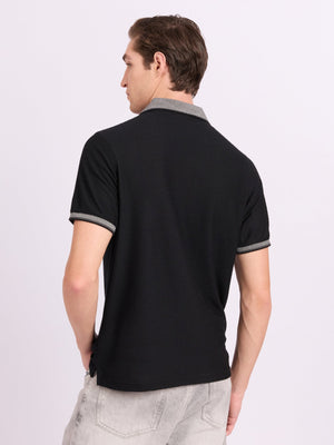 Neliis-2 - Textured Chevron Polo T-Shirt – Black - Espanshe