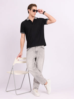 Neliis-2 - Textured Chevron Polo T-Shirt – Black - Espanshe
