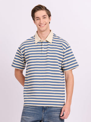 Neliis-1 - Textured Stripe Polo T-Shirt – Blue - Espanshe