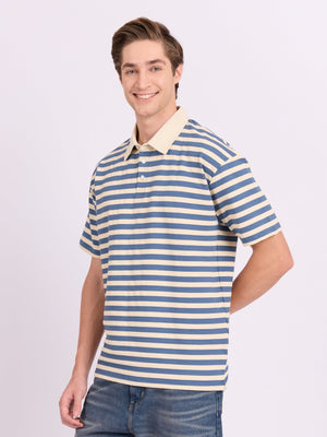 Neliis-1 - Textured Stripe Polo T-Shirt – Blue - Espanshe