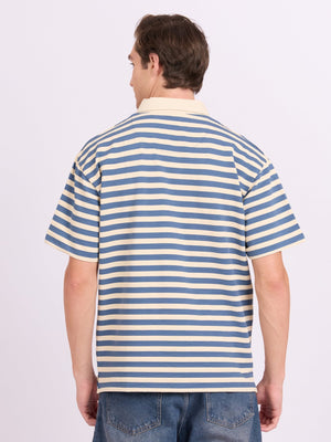 Neliis-1 - Textured Stripe Polo T-Shirt – Blue - Espanshe