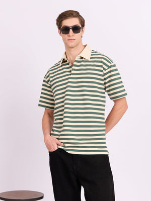 Neliis-1 - Textured Stripe Polo T-Shirt – Green - Espanshe