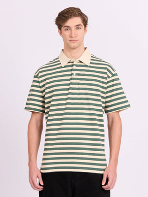 Neliis-1 - Textured Stripe Polo T-Shirt – Green - Espanshe