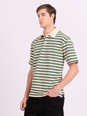 Neliis-1 - Textured Stripe Polo T-Shirt – Green - Espanshe