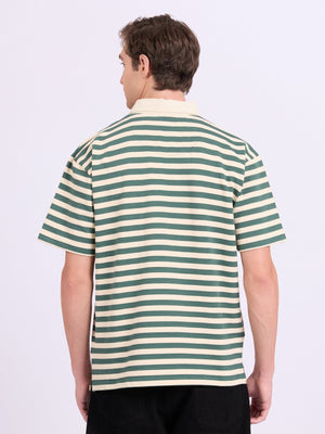 Neliis-1 - Textured Stripe Polo T-Shirt – Green - Espanshe