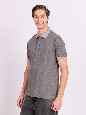Neliis-2 - Textured Chevron Polo T-Shirt – Grey - Espanshe
