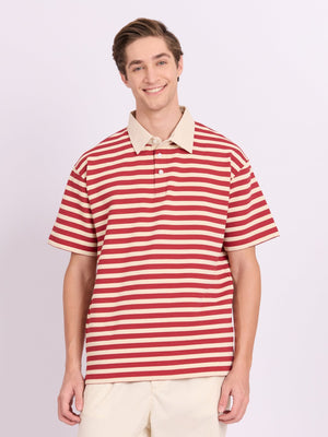 Neliis-1 - Textured Stripe Polo T-Shirt – Red - Espanshe