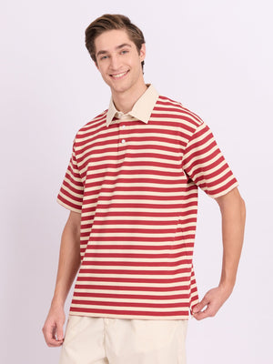 Neliis-1 - Textured Stripe Polo T-Shirt – Red - Espanshe