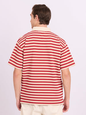 Neliis-1 - Textured Stripe Polo T-Shirt – Red - Espanshe