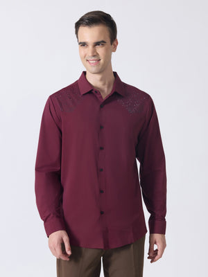 Nemo-5 - Stone Embellished Shirt - Maroon - Espanshe