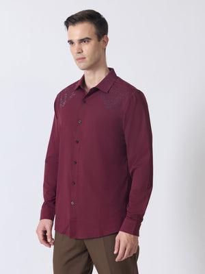 Nemo-5 - Stone Embellished Shirt - Maroon - Espanshe