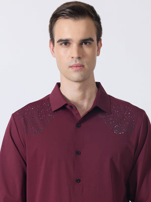 Nemo-5 - Stone Embellished Shirt - Maroon - Espanshe
