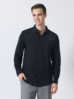 Nemo-5 - Stone Embellished Shirt - Black - Espanshe