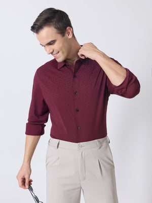 Nemo-1 - Stone Embellished Shirt - Maroon - Espanshe