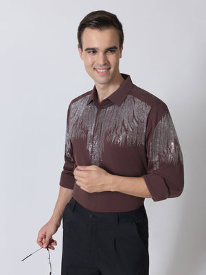 Nemo-3 - Stone Embellished Shirt - Coffee - Espanshe