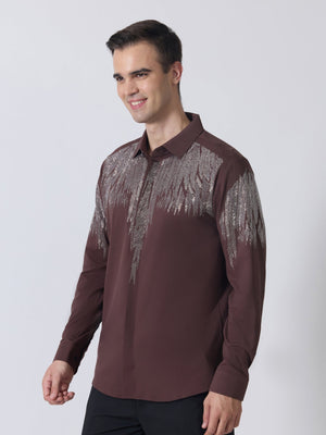 Nemo-3 - Stone Embellished Shirt - Coffee - Espanshe