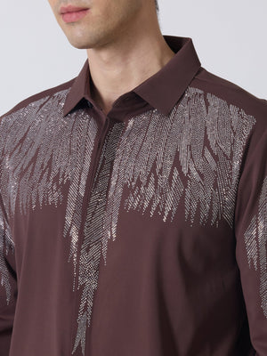 Nemo-3 - Stone Embellished Shirt - Coffee - Espanshe