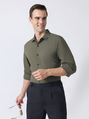 Nemo-6 - Stone Embellished Shirt - Olive Green - Espanshe