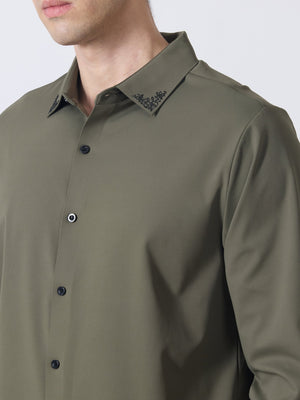 Nemo-6 - Stone Embellished Shirt - Olive Green - Espanshe