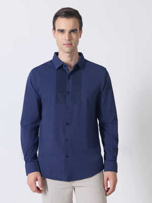 Nemo-4 - Stone Embellished Shirt - Navy Blue - Espanshe