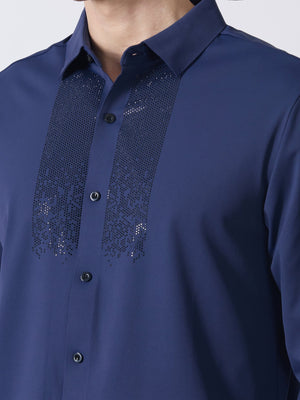 Nemo-4 - Stone Embellished Shirt - Navy Blue - Espanshe