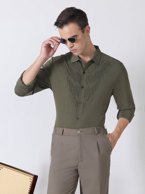 Nemo-8 - Stone Embellished Shirt - Olive Green - Espanshe