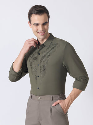 Nemo-8 - Stone Embellished Shirt - Olive Green - Espanshe