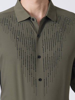 Nemo-8 - Stone Embellished Shirt - Olive Green - Espanshe