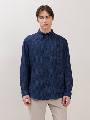 Nerelo - Smart Fit Printed Cotton Shirt - Dark Blue - Espanshe