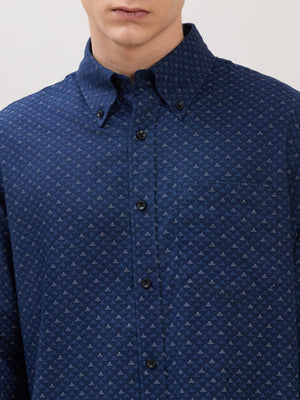 Nerelo - Smart Fit Printed Cotton Shirt - Dark Blue - Espanshe