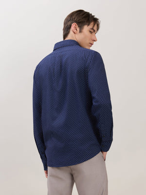 Nerelo - Smart Fit Printed Cotton Shirt - Navy Blue - Espanshe