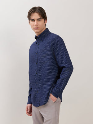 Nerelo - Smart Fit Printed Cotton Shirt - Navy Blue - Espanshe