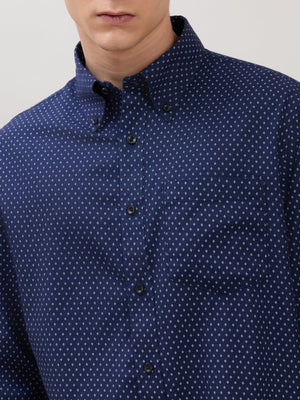 Nerelo - Smart Fit Printed Cotton Shirt - Navy Blue - Espanshe