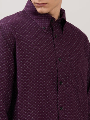 Nerelo - Smart Fit Printed Cotton Shirt - Dark Purple - Espanshe