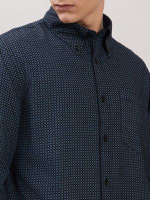 Nerelo - Smart Fit Printed Cotton Shirt - Midnight Blue - Espanshe