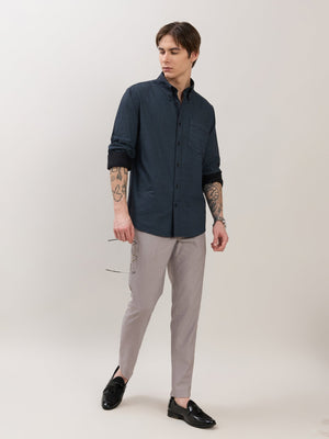 Nerelo - Smart Fit Printed Cotton Shirt - Midnight Blue - Espanshe