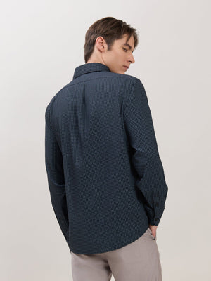 Nerelo - Smart Fit Printed Cotton Shirt - Midnight Blue - Espanshe