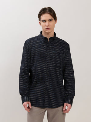Men's Smart Fit Printed Cotton Shirt - Sable Black