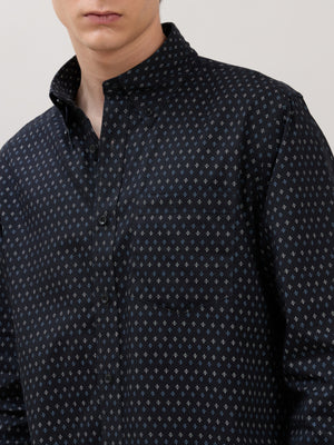 Men's Smart Fit Printed Cotton Shirt - Sable Black