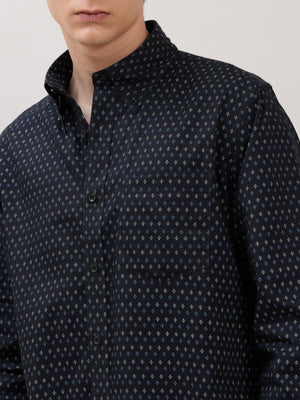 Nerelo - Smart Fit Printed Cotton Shirt - Sable Black - Espanshe