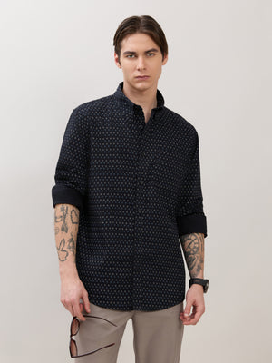 Men's Smart Fit Printed Cotton Shirt - Sable Blac