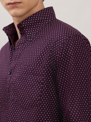 Nerelo - Smart Fit Printed Cotton Shirt - Dark Plum - Espanshe