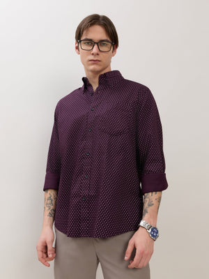 Nerelo - Smart Fit Printed Cotton Shirt - Dark Plum - Espanshe