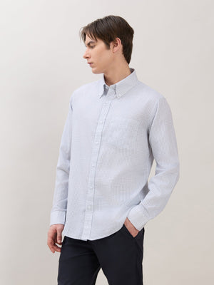 Nerelo - Smart Fit Printed Cotton Shirt - Light Blue - Espanshe