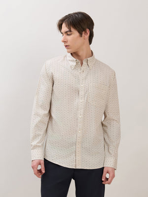 Nerelo - Smart Fit Printed Cotton Shirt - Light Beige - Espanshe