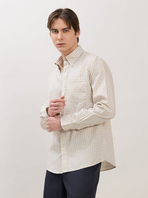 Nerelo - Smart Fit Printed Cotton Shirt - Light Beige - Espanshe