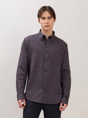 Nerelo - Smart Fit Printed Cotton Shirt - Grape - Espanshe