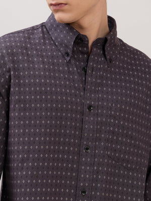 Nerelo - Smart Fit Printed Cotton Shirt - Grape - Espanshe
