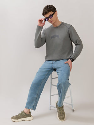 Kinoia - Onstep Printed Contrast-Stitch Relaxed Sweatshirt - Grey - Espanshe